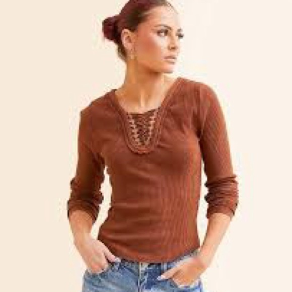 Buckle‎ Guilded Intent lace up brown top long sleeve small - Picture 2 of 8